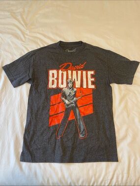 David Bowie Graphic Tee - Charcoal with Red Print
